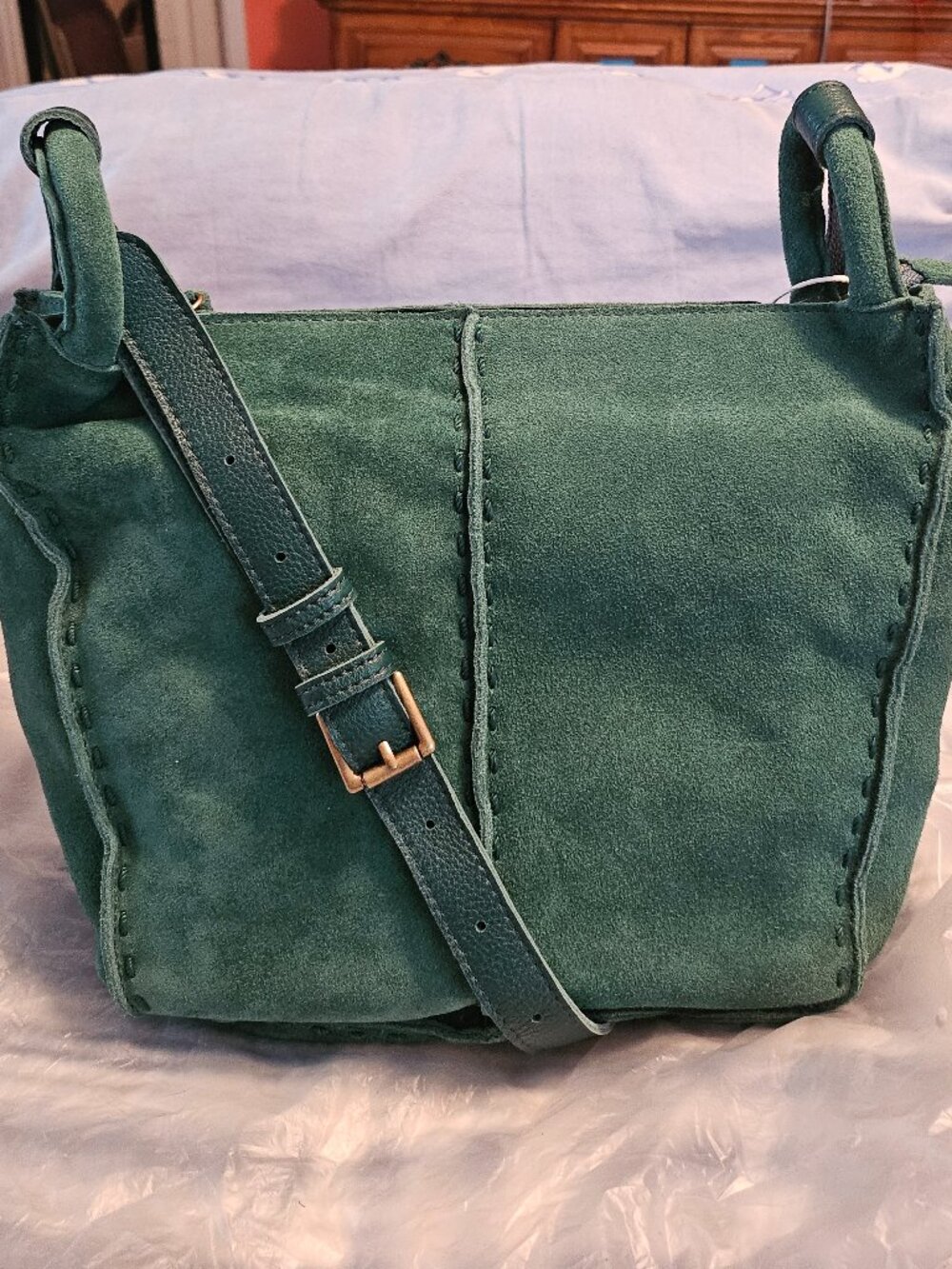 Los Feliz Leather Crossbody Pine Suede